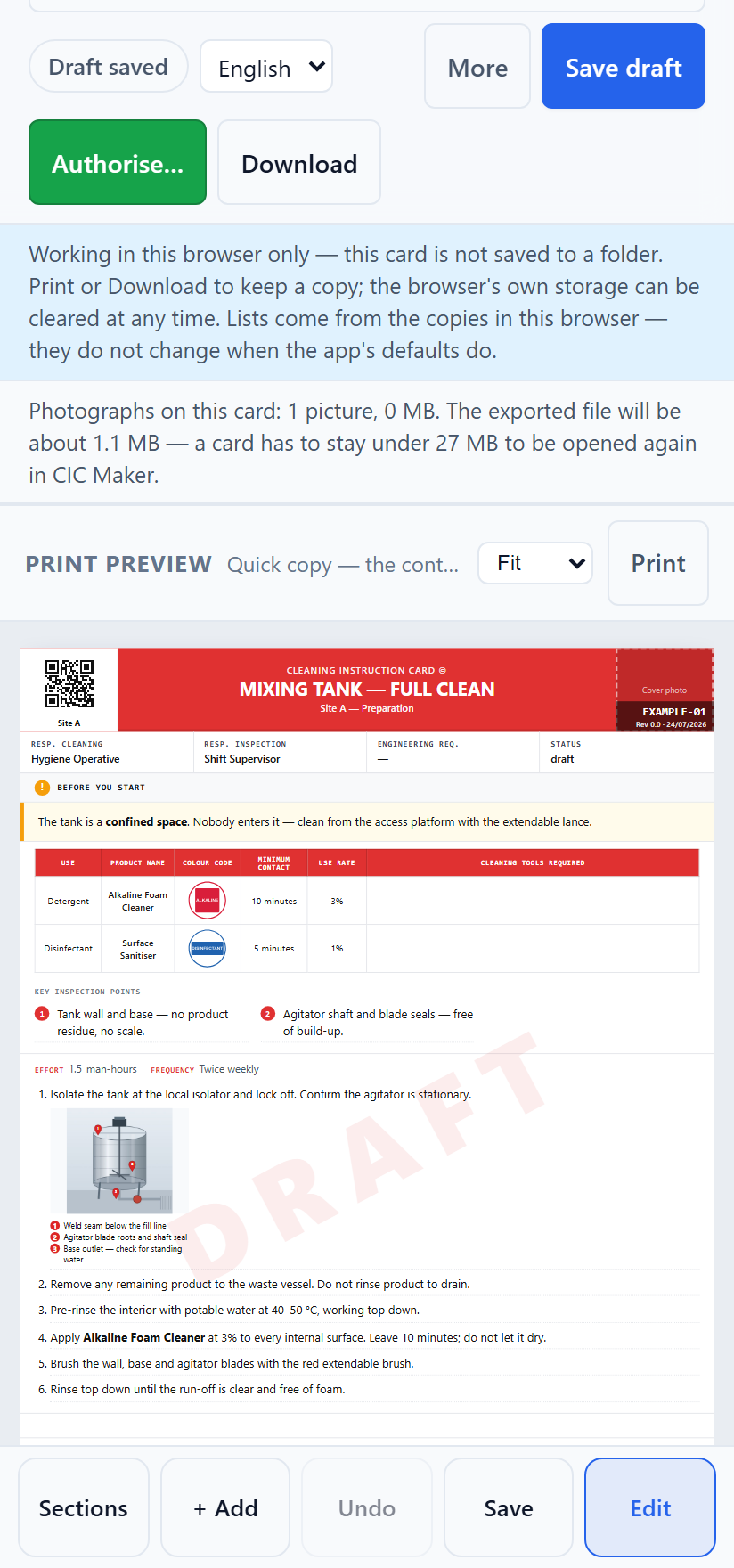 The phone in preview mode, showing the printed A4 page scaled to fit the screen.
